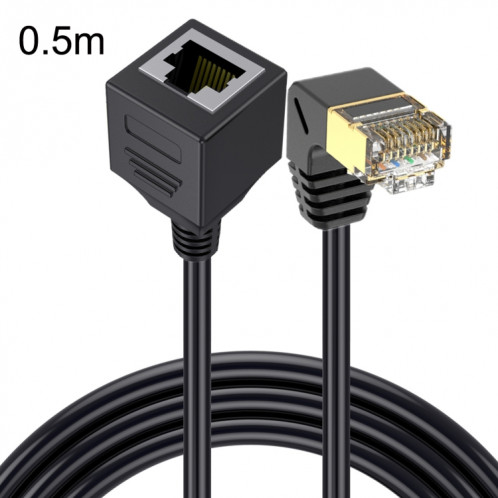 Vers le bas Bend 0,5 m Cat 8 10G Transmission RJ45 mâle à femelle Câble d'extension de câble réseau informatique (Noir) SH906A196-36
