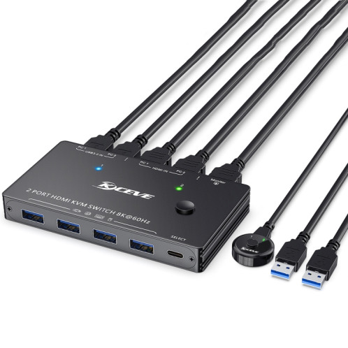 KC-KVM8201 Commutateur USB3.0 Imprimante à disque U Deux ordinateurs pour partager le commutateur KVM HDMI 8K (Noir) SH301A1833-39
