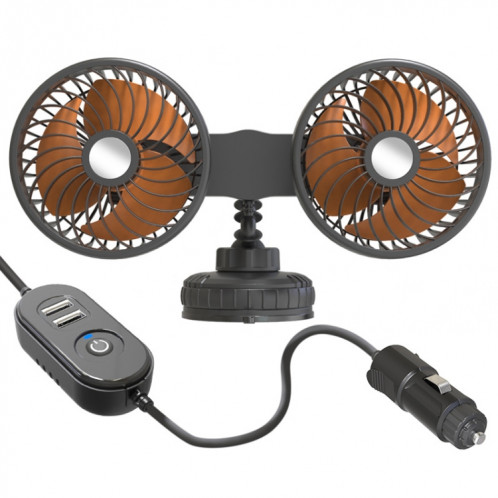 F6026 Ventilateur à double tête monté sur véhicule à grande ventouse, modèle : allume-cigare avec USB SH80021153-310