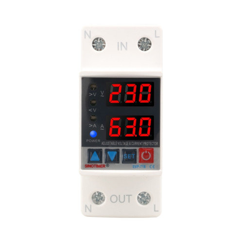 SINOTIMER SVP-718 Protecteur de surtension et de sous-tension intelligent à réinitialisation automatique réglable 63A 220 V AC SS51021699-37