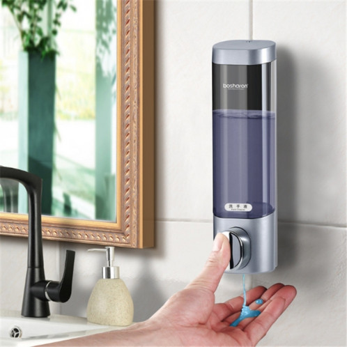 Bosharon Shampooing Gel douche Boîte de désinfectant pour les mains domestique Distributeur de savon à double tête mural sans poinçon, style: grille simple (gris argent) SH601B56-39
