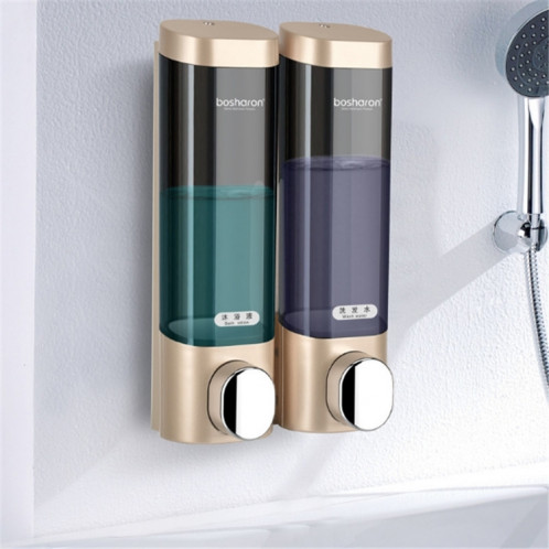 Bosharon Shampooing Gel douche Boîte de désinfectant pour les mains domestique Distributeur de savon à double tête mural sans poinçon, Style: Double grille (Or) SH602C503-39