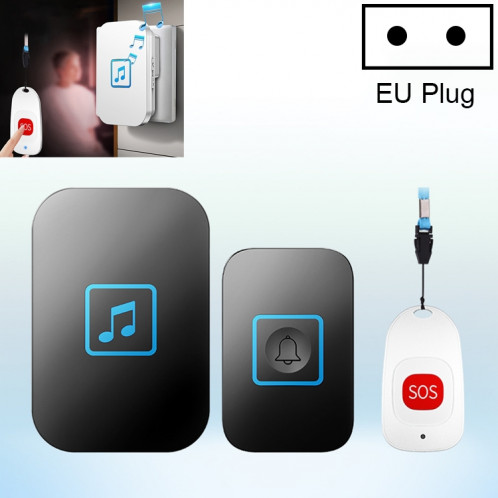CACAZI C86 Sonnette de téléavertisseur SOS sans fil Vieil homme Alarme d'urgence pour enfant Sonnette d'appel à distance, Prise UE (Noir) SC1EUB440-310
