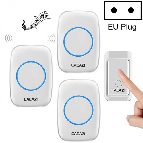 CACAZI A10G un bouton trois récepteurs cloche sans fil auto-alimentée pour la maison sans fil, prise européenne (blanc) SC6EUW908-38