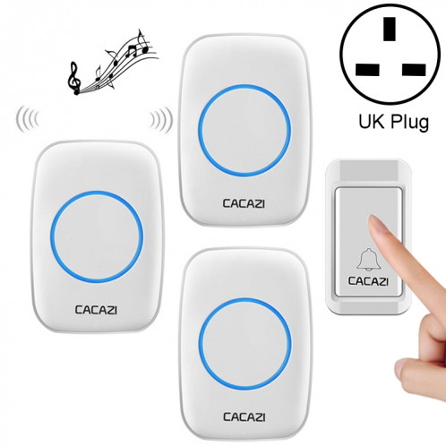 CACAZI A10G One Button Three Receivers Self-Powered Wireless Home Wireless Bell, UK Plug (White) SC6UKW1013-38