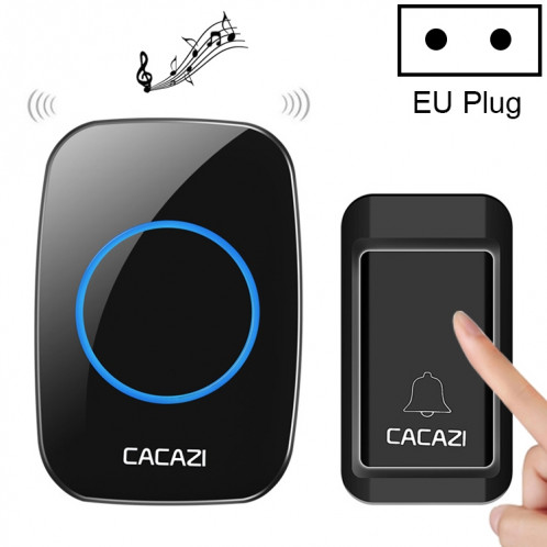 CACAZI A10G One Button One Receivers Cloche sans fil auto-alimentée pour la maison sans fil, prise UE (noir) SC9EUB1424-36