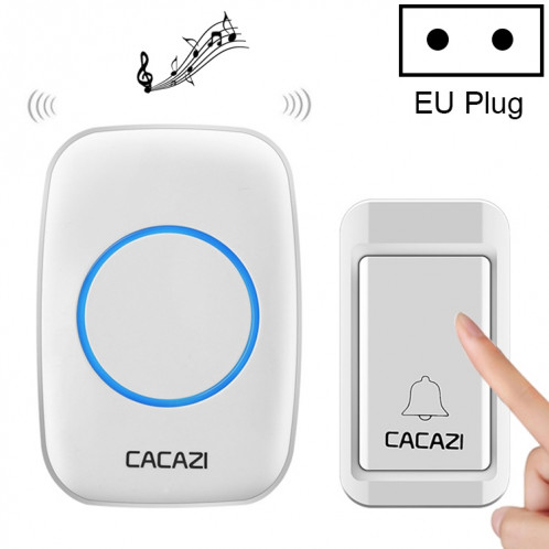 CACAZI A10G One Button One Receivers Bell sans fil auto-alimenté pour la maison, prise EU (blanc) SC9EUW970-36