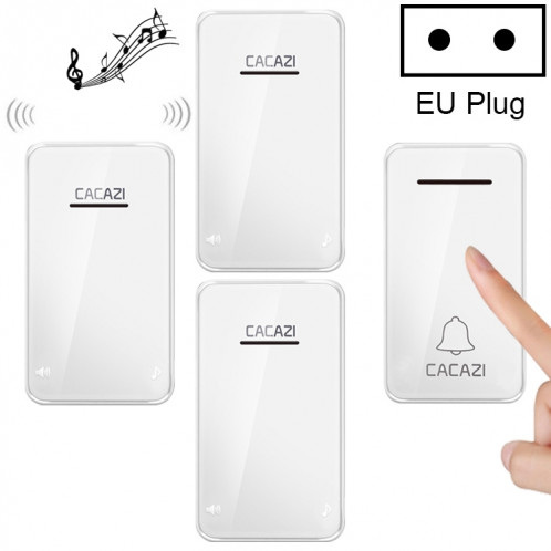 CACAZI FA8 un bouton trois récepteurs sonnette sans fil auto-alimentée pour maison intelligente, prise UE (blanc) SC3EUW1011-310