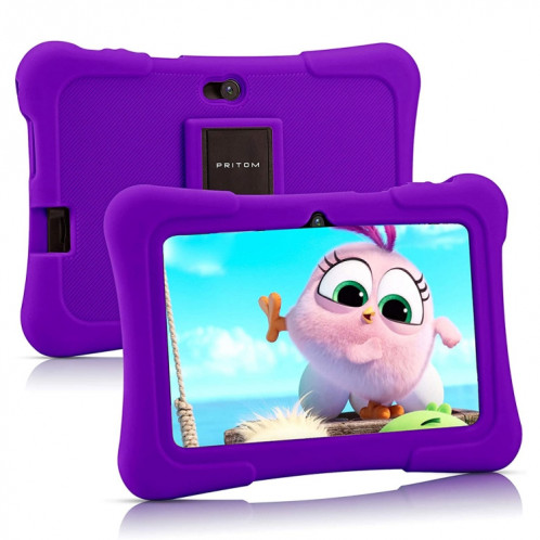 Pritom K7 Kids Education Tablet PC, 7,0 pouces, 1 Go + 16 Go, Android 10 Allwinner A50 Quad Core CPU, support 2.4G WiFi / Bluetooth / Dual Camera, version globale avec Google Play (Purple) SP870P450-35