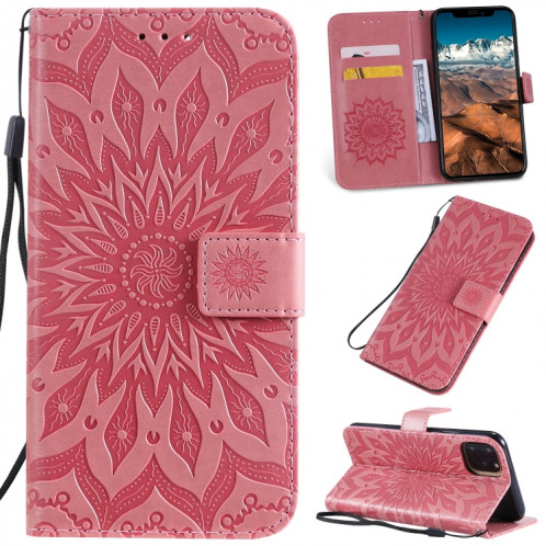 Étui en cuir PU avec empreinte horizontale à motif de tournesol pour iPhone 11 Pro Max, avec support et emplacements pour cartes, ainsi que portefeuille et lanière SH681F1791-39