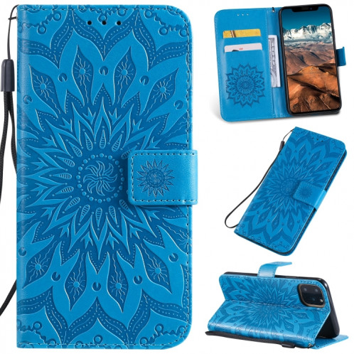 Étui en cuir PU avec empreinte horizontale à motif de tournesol pour iPhone 11 Pro Max, avec support et emplacements pour cartes, ainsi que portefeuille et lanière SH681L1884-39