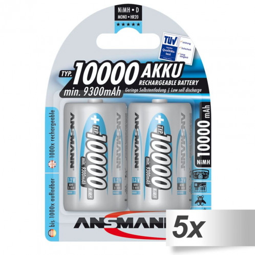 5x2 Ansmann NiMH piles 10000 Mono D 9300 mAh 5030642 502847-31