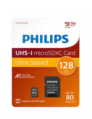 Philips MicroSDXC Card 128GB Class 10 UHS-I U1 + adaptateur 512542-32
