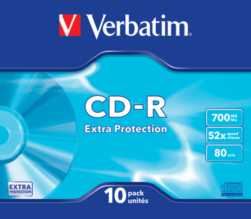 1x10 Verbatim CD-R 80 700MB 52x Data Life Slim étui 172587-33