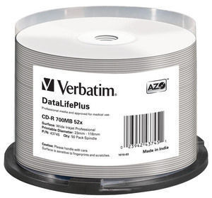 1x50 Verbatim CD-R 80/700MB 52X blanc large imprimable NON-I 178782-32