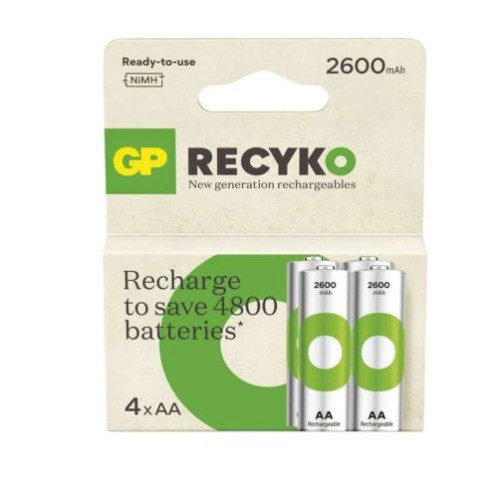 GP Battery (AA) Rechargeable NIMH R6/AA, 270AAHCE-R21, ReCyko (4 batteries / blister), 2700 mAh DP950353-31