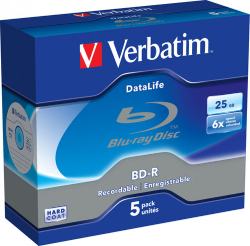 1x5 Verbatim BD-R Blu-Ray 25GB 6x Speed Datalife No-ID Jewel 217296-34