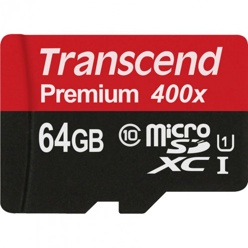 Transcend microSDXC 64GB Class 10 UHS-I 400x + adaptateur SD 685412-33