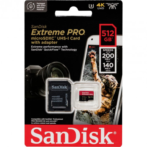 SanDisk microSDXC 512GB Extreme Pro A2 C10 V30 UHS-I U3 732972-31