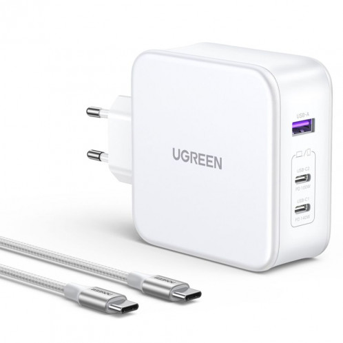 UGREEN Nexode USB-A+2*USB-C 140W GaN Fast Charger+USB-C Cable wht 784443-36