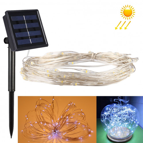 10m 100 LED SMD 0603 IP65 Panneau solaire imperméable à l'eau Lampe à fil en argent Fil de fée Lumière décorative (lumière blanche) S119WL1-37