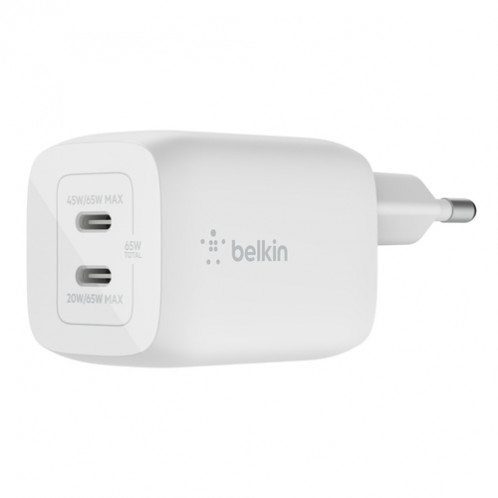 Belkin BOOST Chargeur 65W 2xUSB C, PD 3.0 PPS blanc WCH013vfWH 751319-36