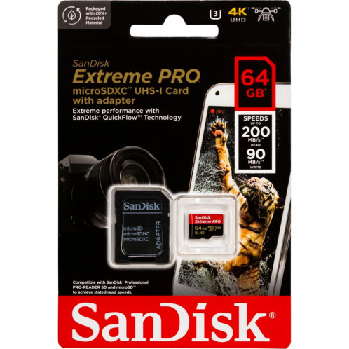 SanDisk microSDXC 64GB Extreme Pro A2 C10 V30 UHS-I U3 732944-31