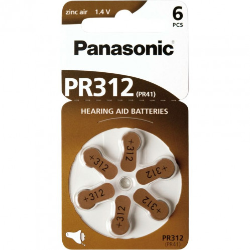 Panasonic PR 312 Zinc air pour app. auditif Lot de 6 109055-31