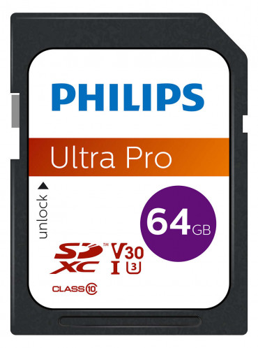 Philips SDXC Card 64GB Class 10 UHS-I U3 V30 A1 512395-32