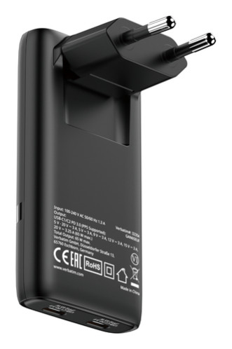 Verbatim Fold n Go GaN Charger 65W 2xUSB C schw.klappb.St.32354 202444-32
