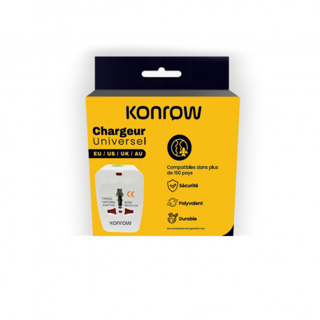 Konrow 931 Adaptateur Universel (EU / US / UK / AU, Blanc) Emballage Original KATRA-31