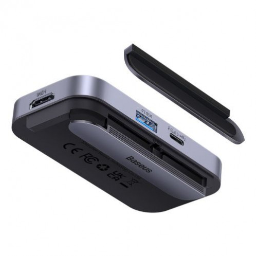 Baseus HUB for Smartphones and Tablets PadJoy 6-in-1 (USB 3.0, HDMI 2.0 4K 30Hz, Type-C female 100W, SD/TF reader, 3.5 mm Jack Socket) with Type-C output, Gray (WKWJ000113) DA2922729-36