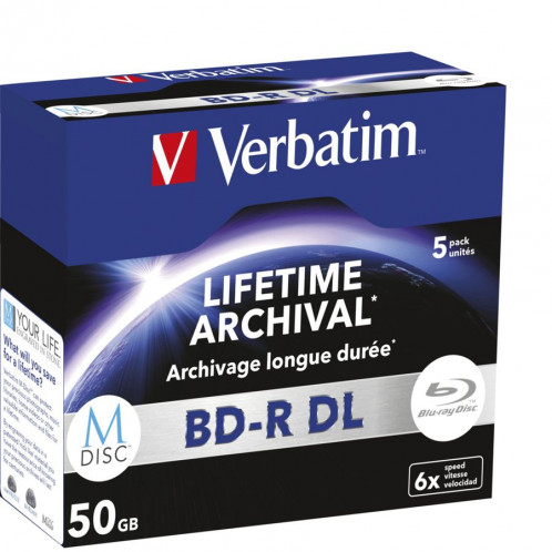 1x5 Verbatim M-Disc BD-R Blu-Ray 50GB 6x Speed, Jewel étui 765914-32