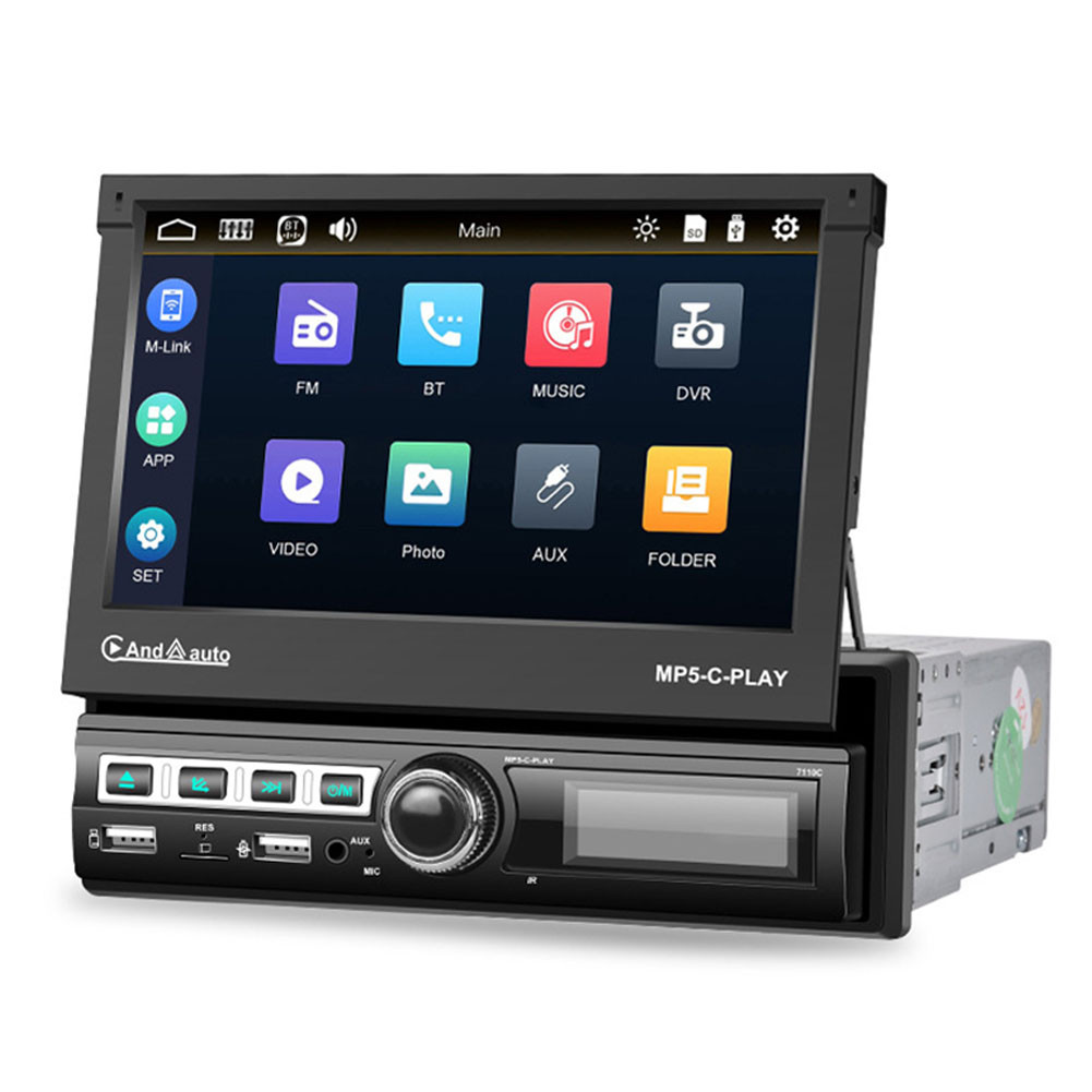 Lecteur multimédia de voiture 1 Din 7 pouces Carplay lecteur vidéo de recul  Bluetooth rétractable 7110c