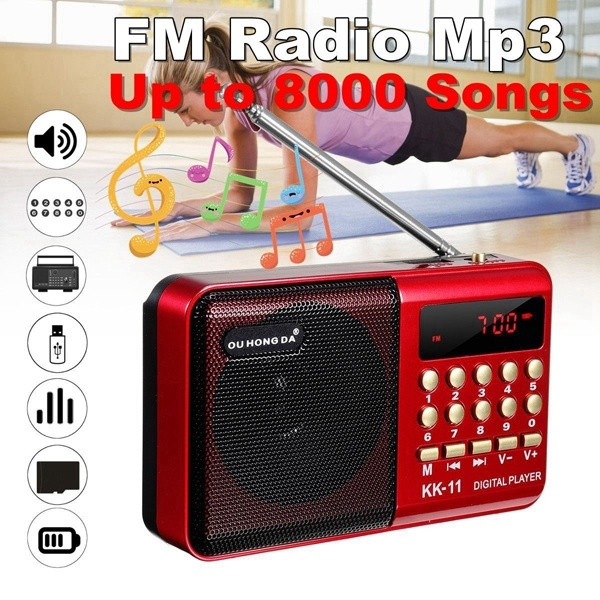 K11 FM Rechargeable Mini Portable Radio Portable Numérique FM USB TF  Lecteur MP3 Haut-Parleur Noir red_K11