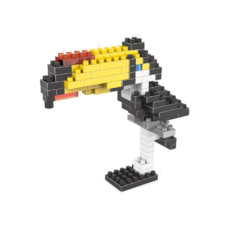 Oiseau avec des jouets assemblés par Lego de bloc de construction en  particules de diamant de modèle de facture long