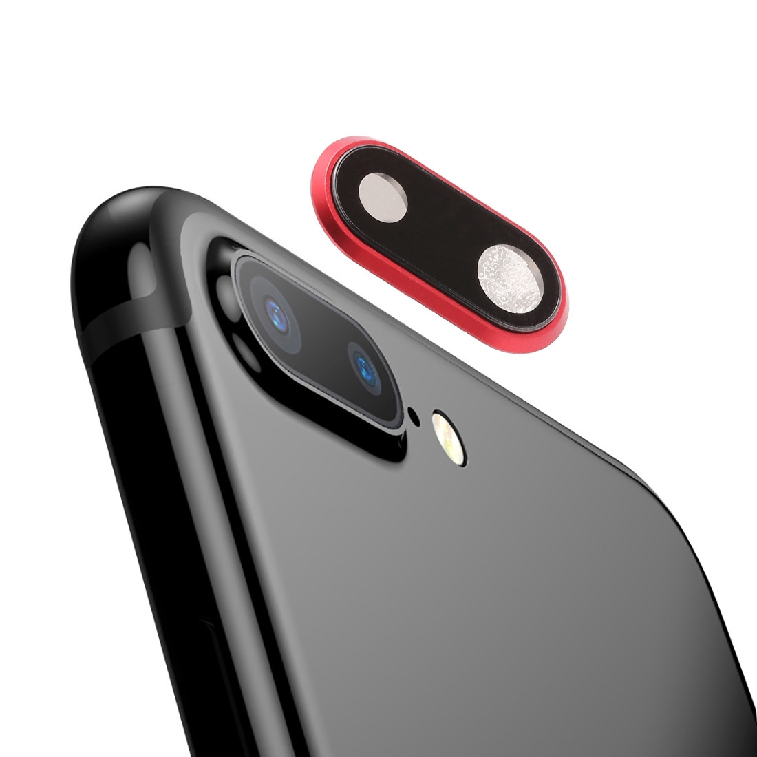 Lunette arriere pour appareil photo avec cache objectif pour iPhone 8 Plus rouge