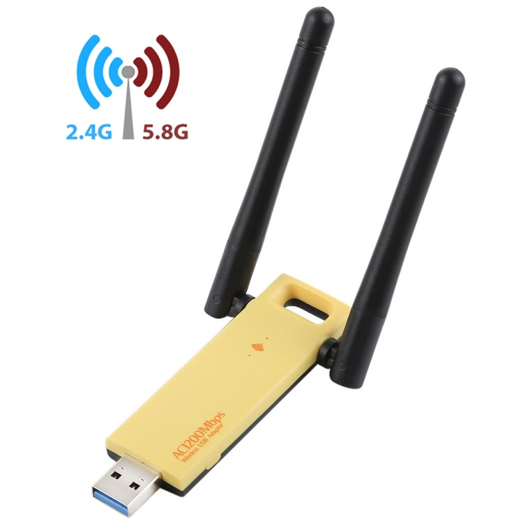 Adaptateur WiFi USB double bande AC1200Mbps 2,4 GHz et 5 GHz double carte  réseau externe avec 2 antennes externes (jaune)