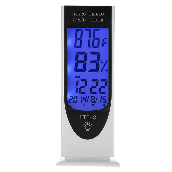 HTC-8 Luminomètre LCD lumineux LED Night Light Thermomètre à rétro-éclairage  Hygromètre, avec alarme / Date / Horloge / Calendrier