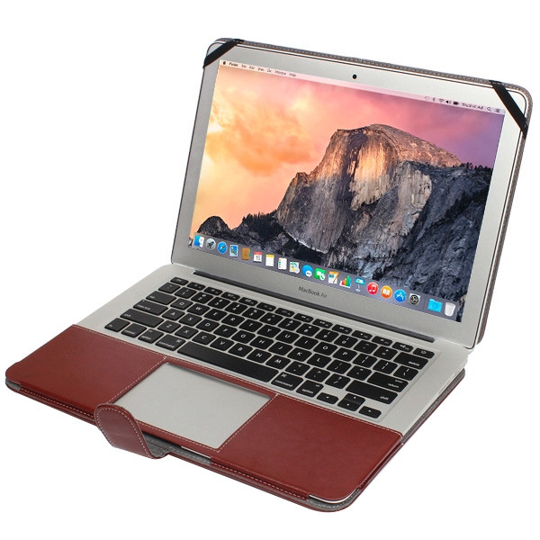 Housse en cuir pour ordinateur portable avec fermeture a pression pour MacBook Air de 11 6 pouces marron