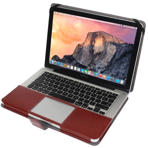 Housse en cuir pour ordinateur portable avec fermeture a pression pour MacBook Pro 15 4 pouces marron
