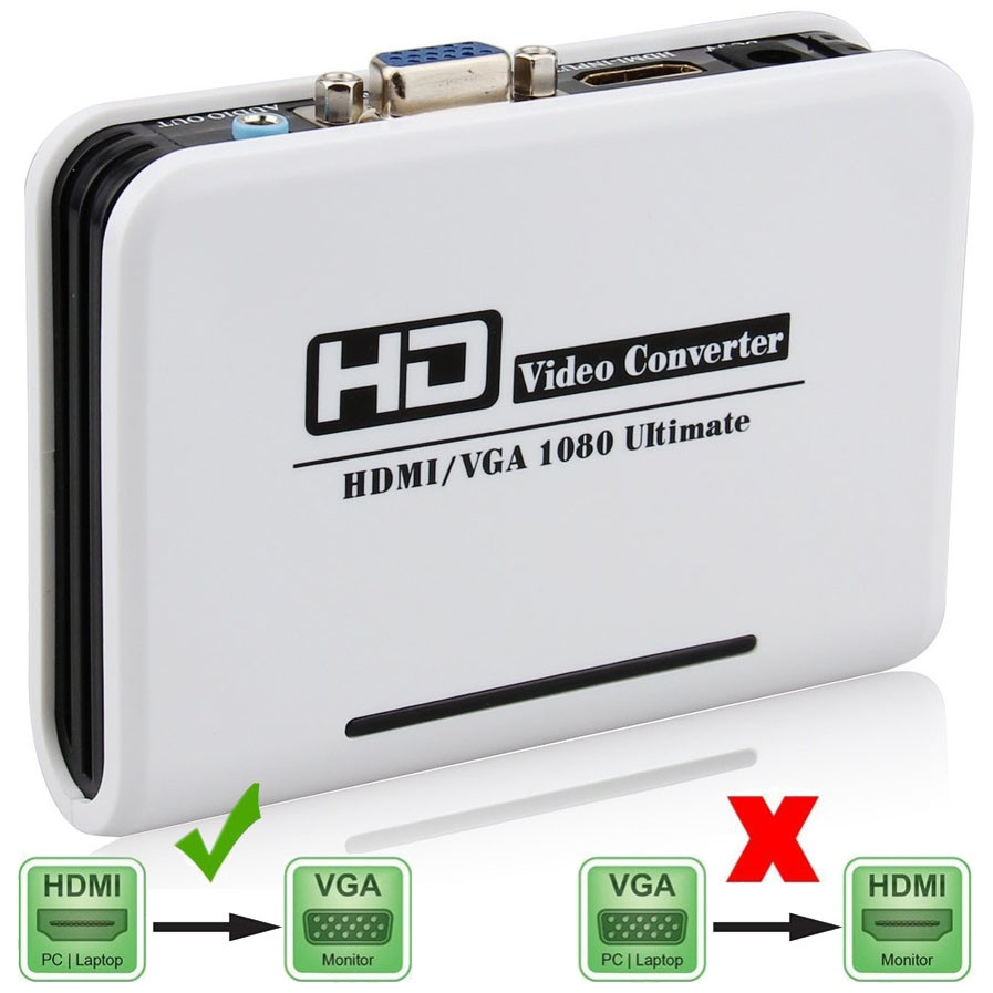1080p Hdmi Vers Vga Adaptateur Numerique Vers Analogique Video Audio Convertisseur Cable Pour Xbox 360 Ps3 Ps4 Pc Ordinateur Portable Tv Projecteur Blanc