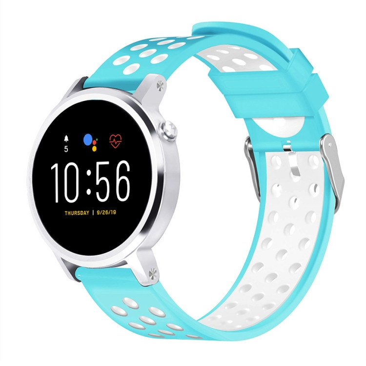 Pour Fossil Gen 5 Carlyle Julianna Garrett Carlyle HR Bracelet de montre en silicone bicolore bleu lac