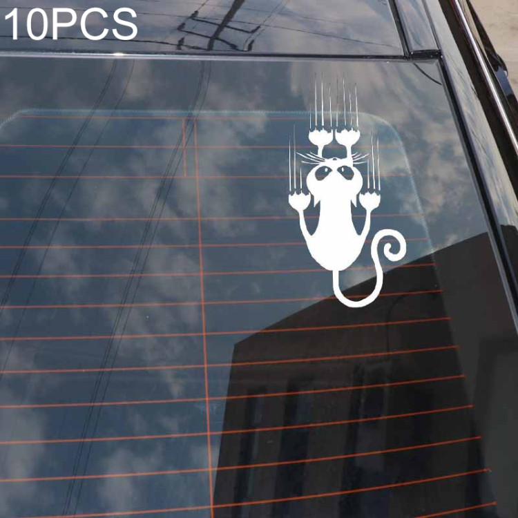 10 PCS YOJA Motif De Chat Imperméable Autocollant De Voiture Drôle Animal  Vinyle Autocollant Fenêtre De Voiture Autocollants pour voiture, Taille:  7.5x15cm (Argent)