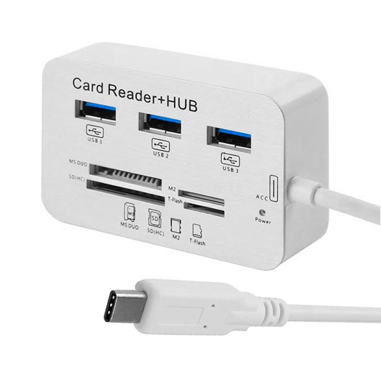 Hub USB 3.0 De Bureau Avec Lecteur De Cartes SD/TF Et Port USB-C - Pour Trou De Passe-câble 60 Mm - Installation Facile Sans Outil