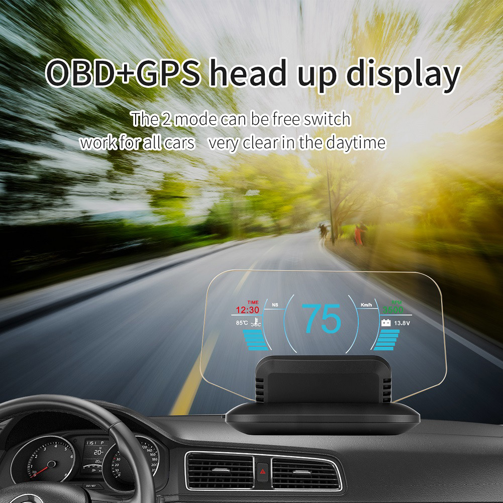 C1 HD écran LCD couleur voiture HUD affichage tête haute OBD2 + GPS  affichage tête noir
