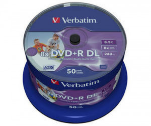 1x50 Verbatim DVD+R Double Layer 8x Speed, 8,5GB wide imprimable 776601-20