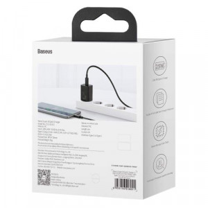 Baseus Travel Charger set Super Si 1C QC (With Mini Black Cable Type-C to Type-C 3A 1m) 25W EU Black (TZCCSUP-L01) DA806968-20