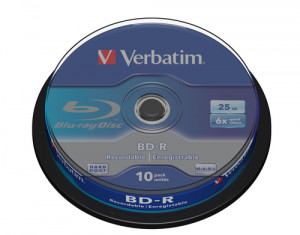 1x10 Verbatim BD-R Blu-Ray 25GB 6x Speed, blanc bleu cakebox 742308-20