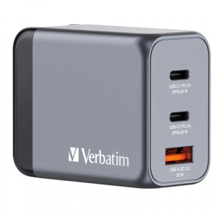 Verbatim GNC-64 GaN Chargeur 65W 2xUSB-C PD, 1xUSB-A QC 3.0 32201 871789-20